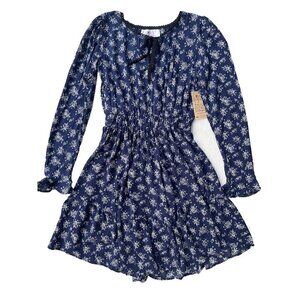 Love & Sunflower Tween Juniors Floral Casual Navy Blue Fit & Flare Dress Size XL
